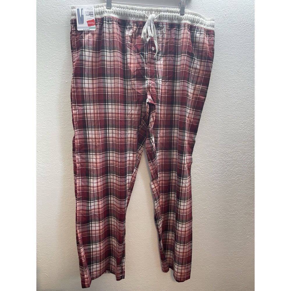 Men's Hanes‎ Stretch Woven Red Plaid Sleep Pants Size 2XL NEW